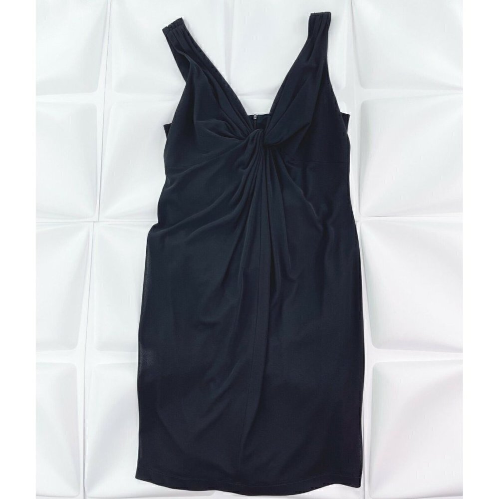 David Meister Sz 6 Black Twisted V Neck Dress Sleeveless Ruched Shift Sheath s